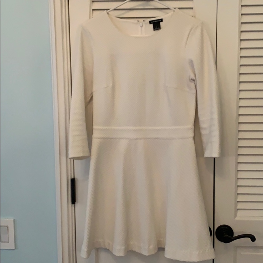 3/4 sleeve white mini dress